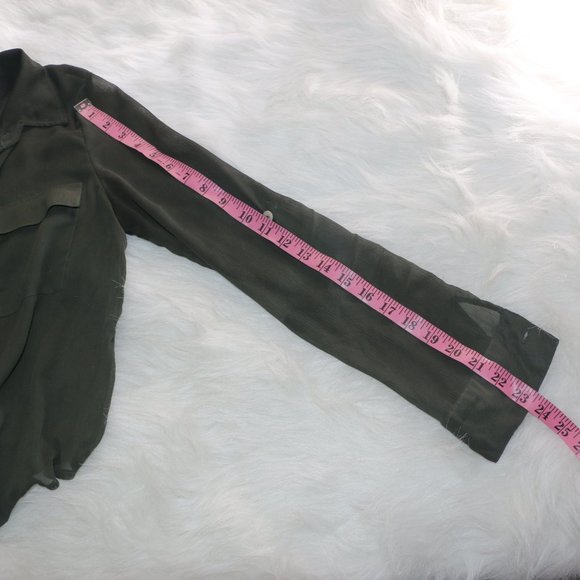 "About a Girl" Sheer Olive Green Button-Down Shirt - Size Small - Picture 11 of 11